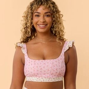 Blogilates Ruffle Corset Floral Sports Bra 1X NWT